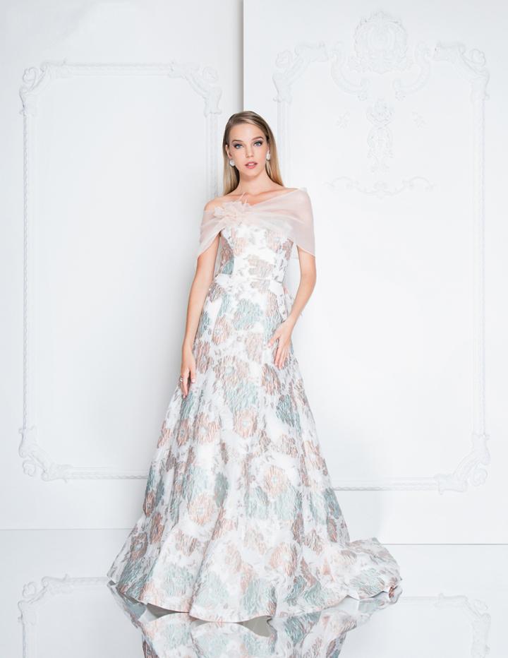 Terani Couture - 1811m6574 Strapless Floral Gown With Shawl