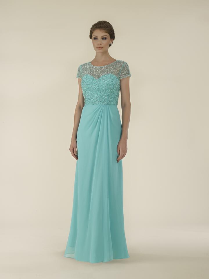 Rina Di Montella - Rd2430 Pearl Beaded Illusion Bateau Chiffon Gown