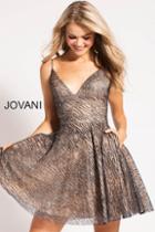 Jovani - 58535 V-neck Sheer Glittered Short Dress