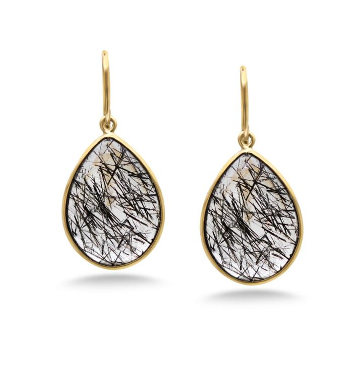 Tresor Collection - Black Rutile Earring In 18k Yellow Gold