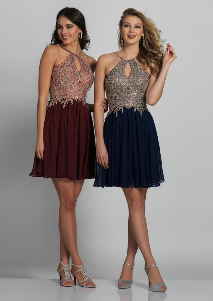 Dave & Johnny - A6226 Ornate Halter Cutout A-line Dress