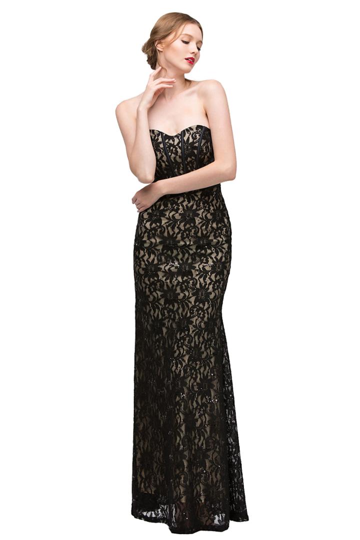 Eureka Fashion - Strapless Corset Bodice Lace Sheath Gown
