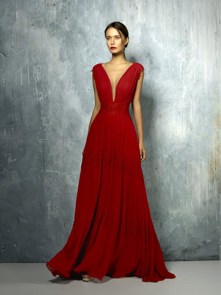 Beside Couture By Gemy - Bc1268 Ruched Plunging Cap Sleeves Dress