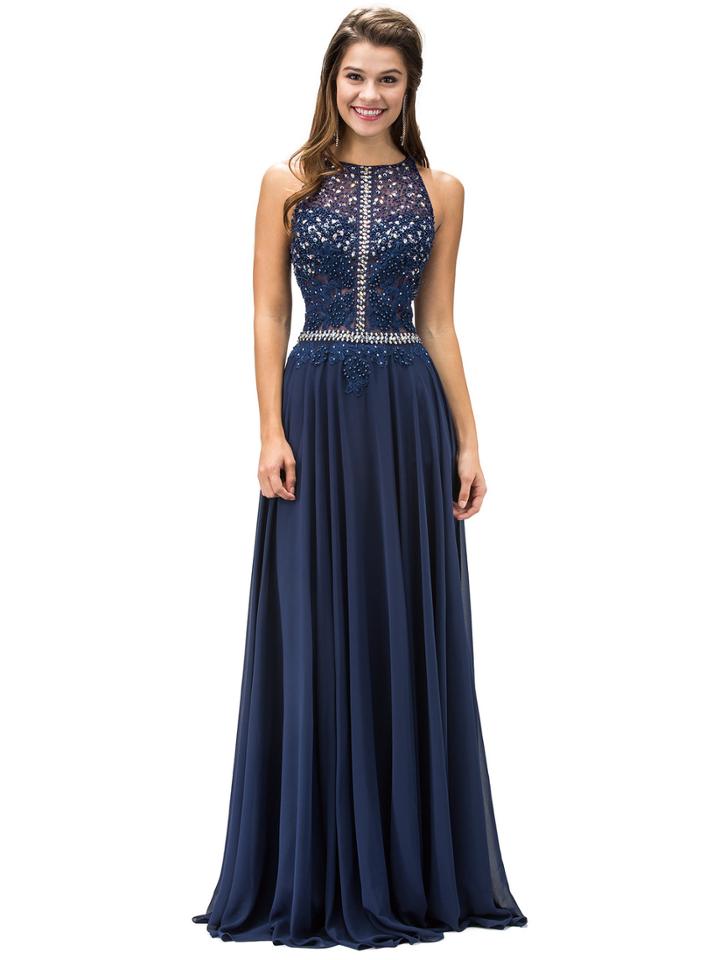 Laced And Jewel Embellished Bateau Neck Chiffon A-line Dress