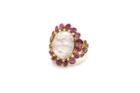 Tresor Collection - Ruby & Rainbow Moonstone Ring In 18k Yellow Gold