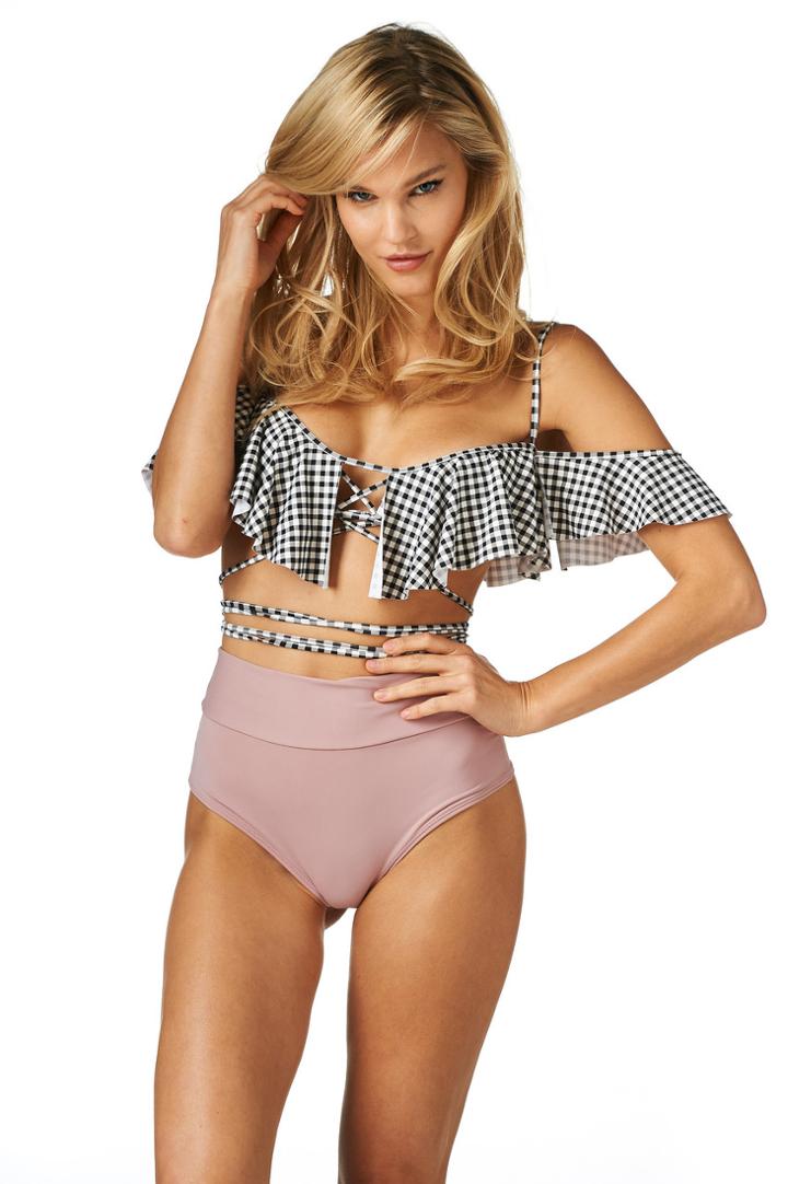 Montce Swim - Gingham La Caletta Top X Dusty Rose High Rise Bottom Bikini Set