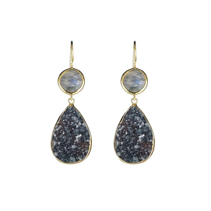 Margaret Elizabeth - 2 Stone Drops Labradorite & Black Druzy