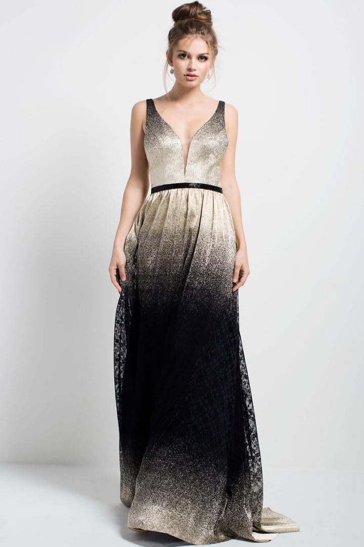 Jovani - 57241 Plunging V-neck Ombre Evening Gown