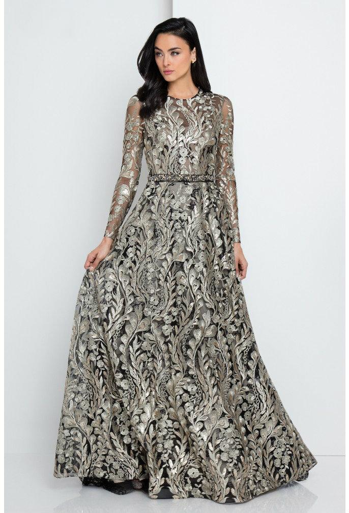 Terani Evening - 1723e4286 Gilded Leaf Embroidered Evening Gown