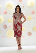 May Queen - Sophisticated Embroidered Short Sleeve Bateau Neck Short Column Dress Mq1478