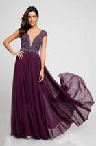 Terani Couture - 1721m4318 Deep V-neck A-line Dress