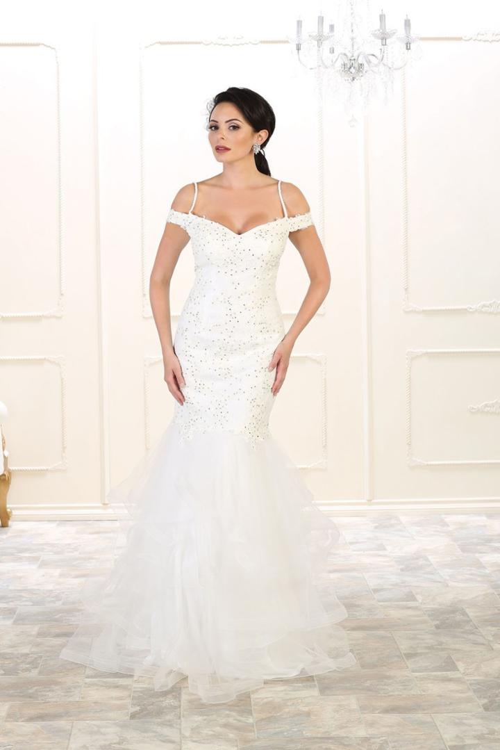 May Queen - Rq7502 Laced V-neck Trumpet Dress