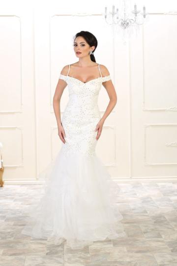 May Queen - Rq7502 Laced V-neck Trumpet Dress