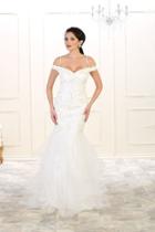 May Queen - Rq7502 Laced V-neck Trumpet Dress