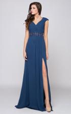 Marsoni By Colors - M169 Ruched Wrap Cap Sleeve Gown