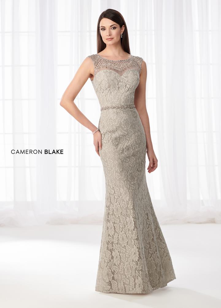 Cameron Blake - 218606 Illusion Beaded Neckline Trumpet Gown