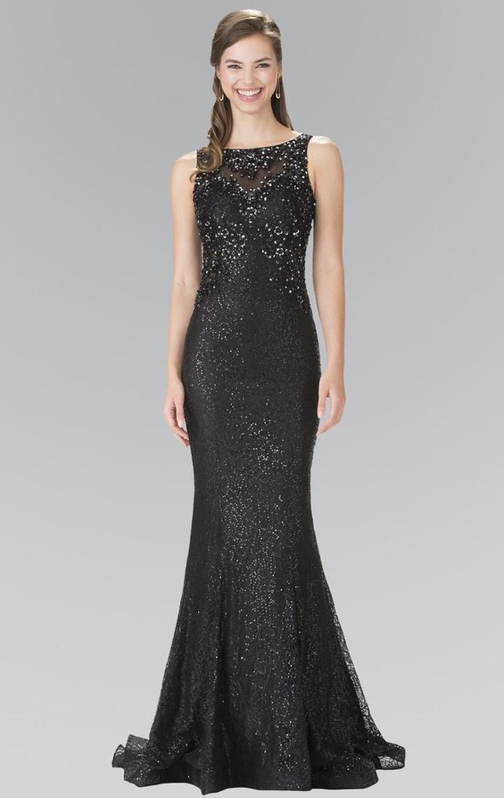 Elizabeth K - Embellished Bateau Neck Lace Trumpet Dress Gl2268