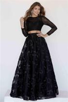 Jolene Collection - 18068 Long Sleeve Two-piece Floral Detailed Gown