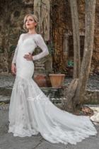 Milano Formals - Aa9325 Embellished Lace Long Sleeve Wedding Gown