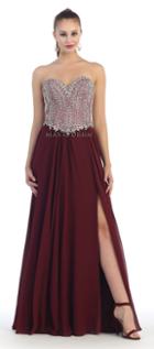 Embellished Strapless Chiffon A-line Dress