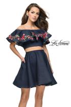 La Femme - 26627 Two Piece Floral Applique Denim Dress
