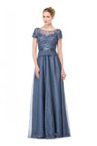 Marsoni By Colors - M167 Brilliant Short Sleeve Illusion Evening Gown