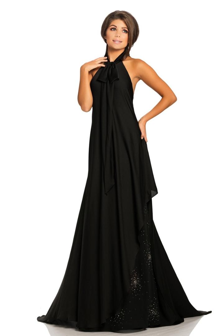 Johnathan Kayne - 8090 Draped Bow High Halter Charmeuse Gown