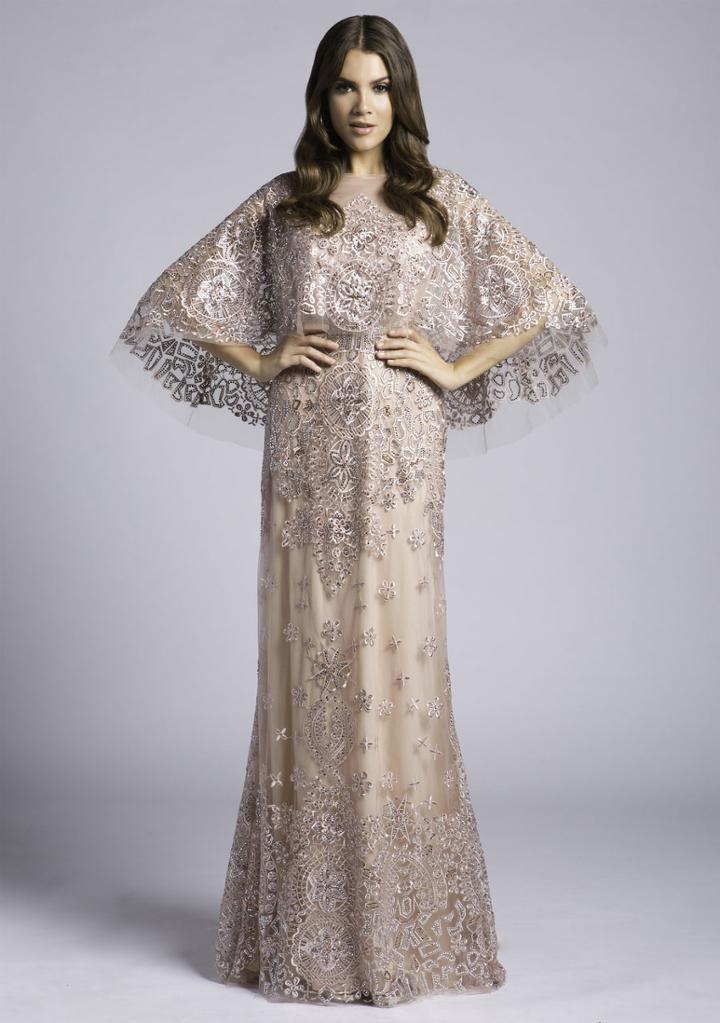 Lara Dresses - 33623 Caped Flutter Sleeves Illusion Lace Gown