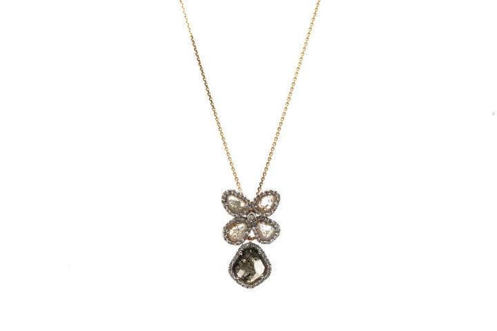 Tresor Collection - Organic Diamond Pendent With White Diamond Pave Frame Set In 18k Rose Gold