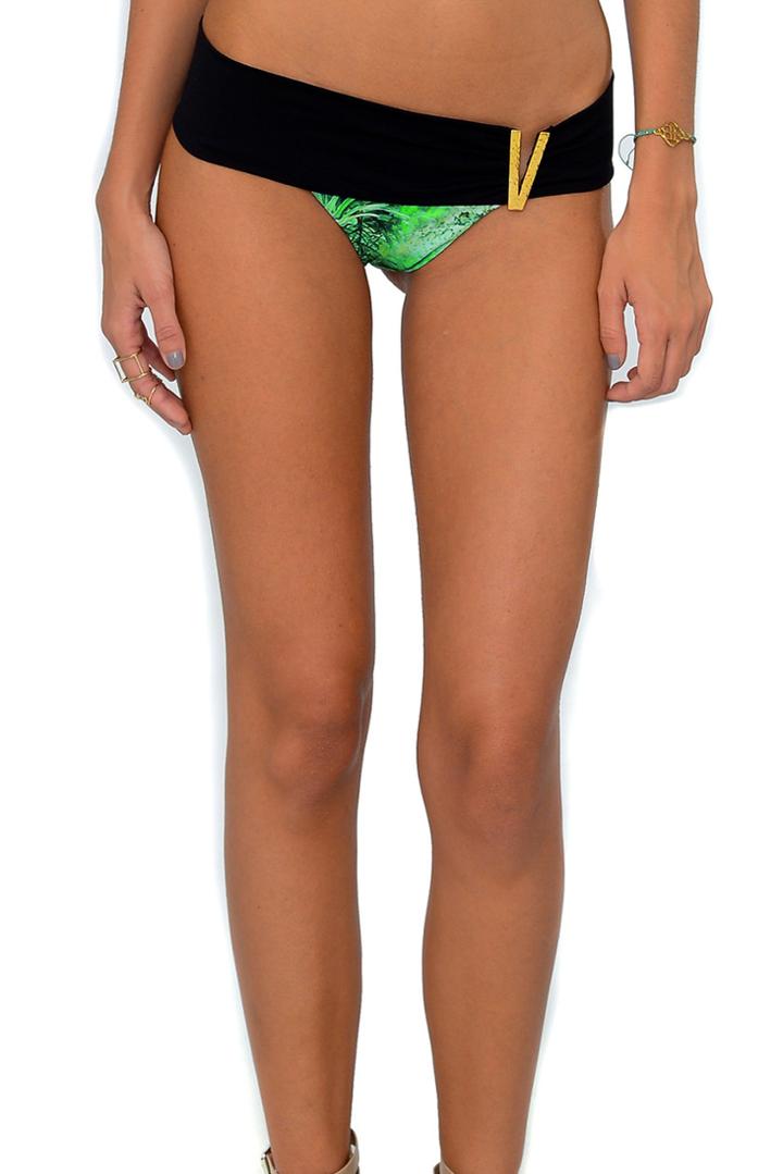 Del Mar Swimwear - Green Abey Tropical Print Bikini Bottom