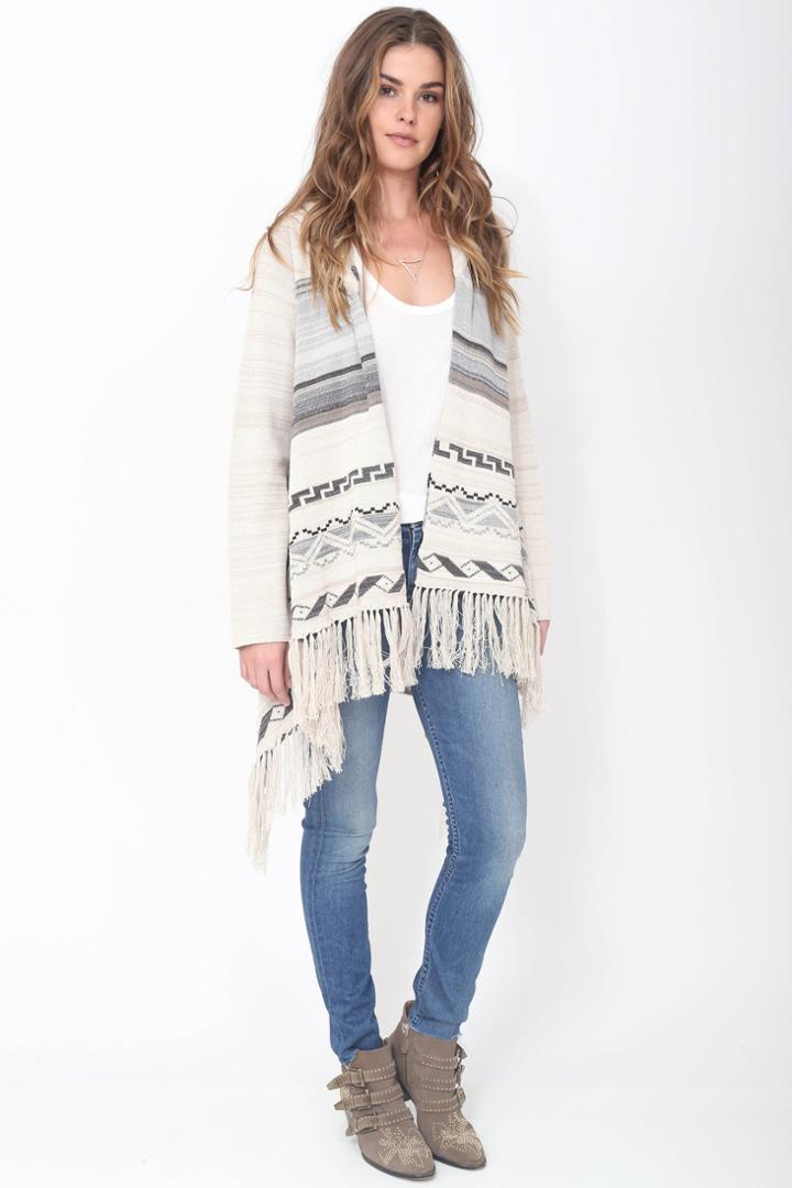 Goddis - Phoebe Hooded Fringe Sweater In Mooncrest