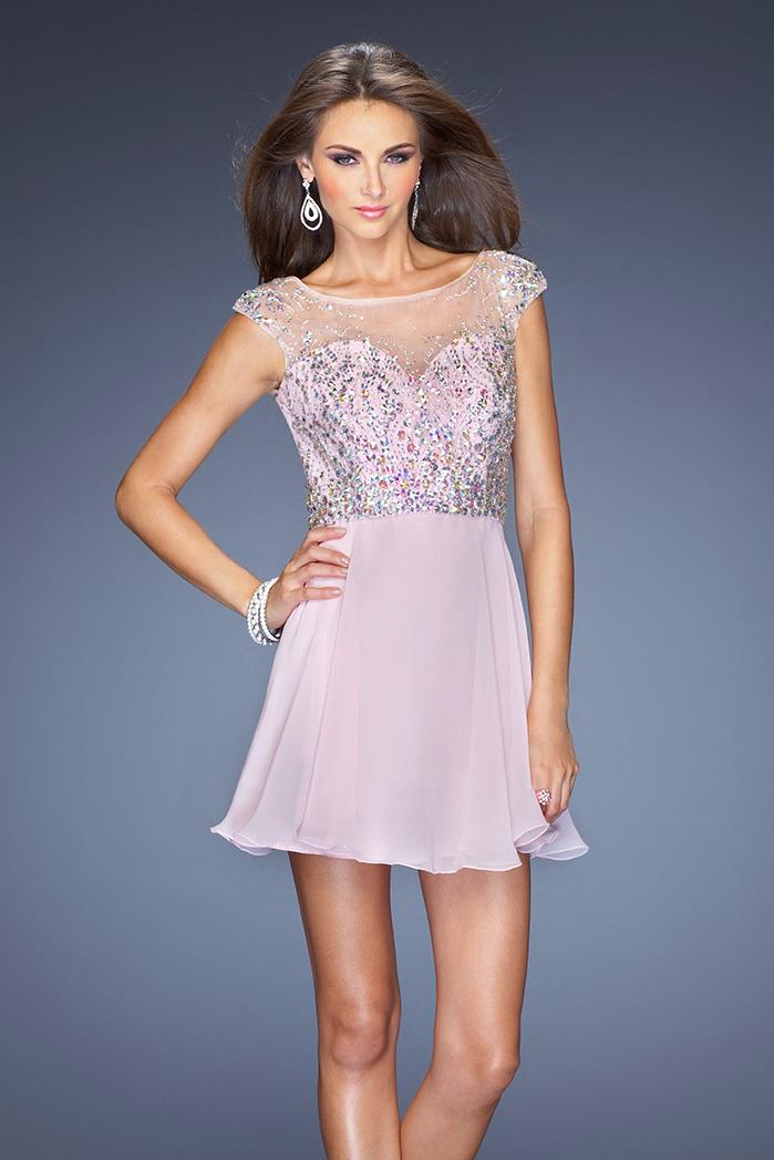 Gigi - 20159 Beaded Sheer Cap Sleeves Cocktail Dress
