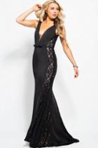 Jovani - Jvn53160 Lace Paneled Plunging Sheath Gown