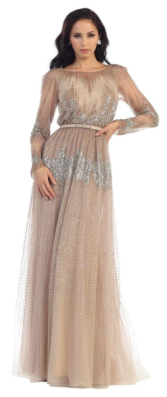 May Queen - Illusion Long Sleeve Embellished Mesh Dress Rq7346