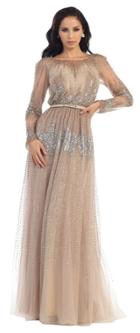 May Queen - Illusion Long Sleeve Embellished Mesh Dress Rq7346