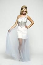 Milano Formals - E2106 One Shoulder Beaded Dress With Tulle Overlay