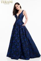Terani Couture - 1822e7266 Jeweled Floral Brocade A-line Gown