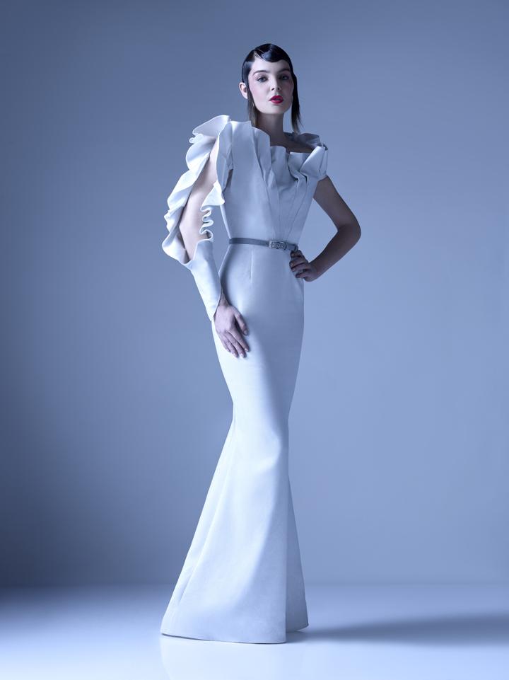 Mnm Couture - G0934 Ruffled Asymmetric Neck Mermaid Dress