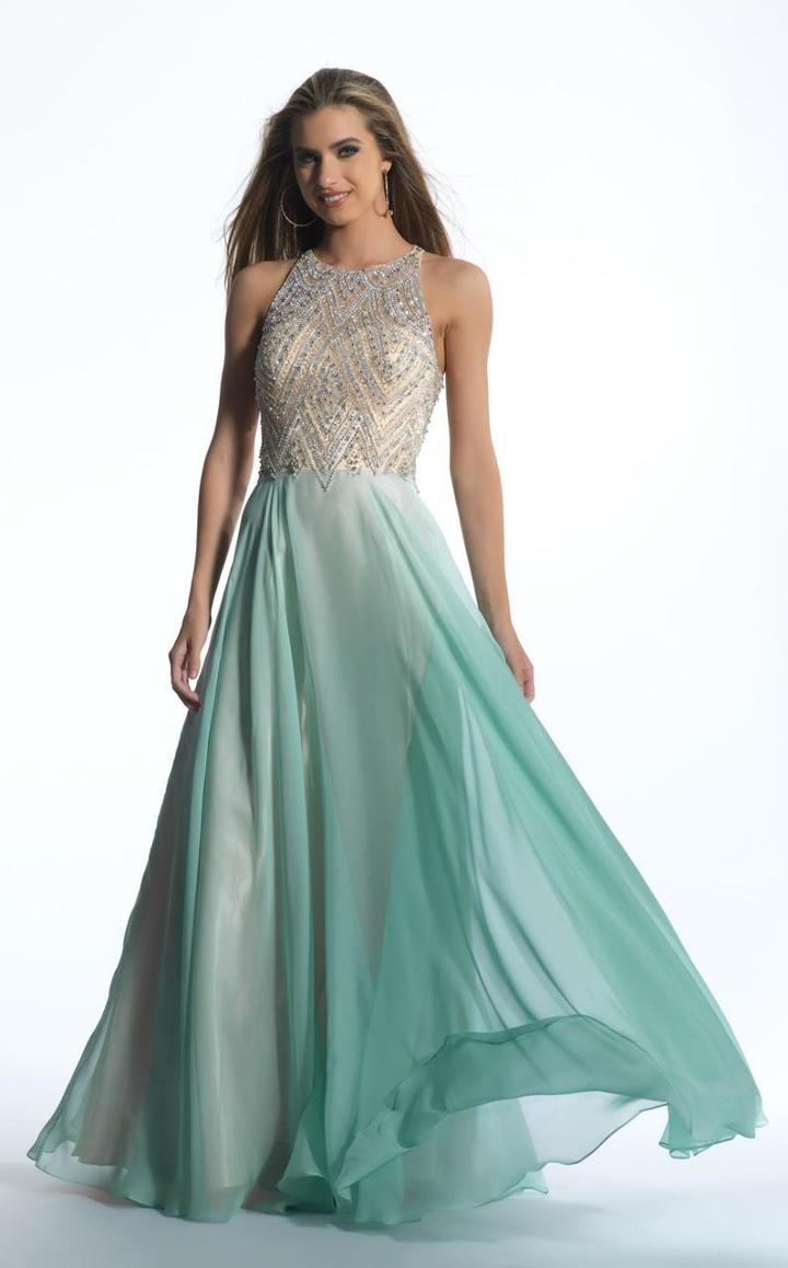 Dave & Johnny - 1228w Illusion Gem Crusted A-line Gown