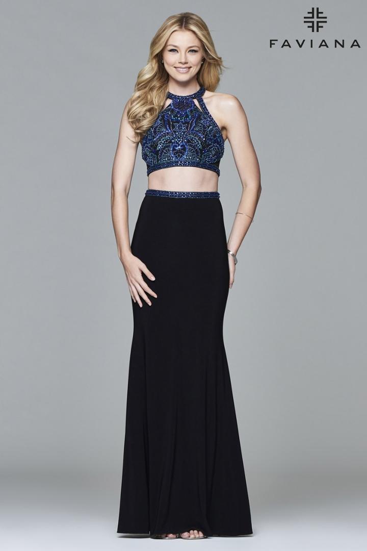 Faviana - S7905 Two-piece Jersey With Fishnet Inserts And Beading