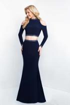 Blush - 11527 Long Sleeve Beaded Cold Shoulder Jersey Prom Dress