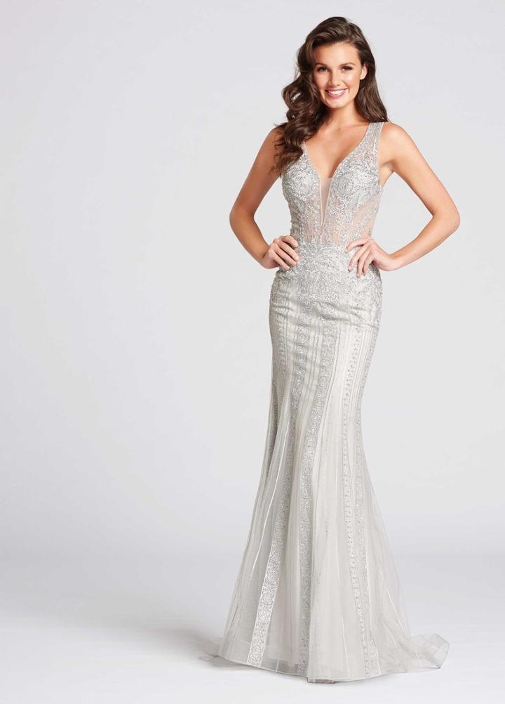 Ellie Wilde - Ew118054 Beaded Deep V-neck Sheath Dress