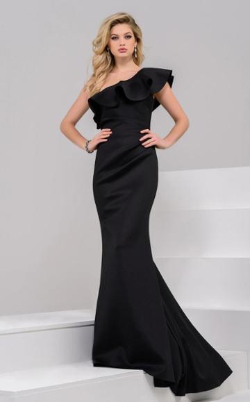 Jovani - Ruffled Asymmetrical Trumpet Gown