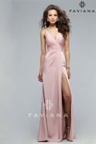 Faviana - Classy Satin Dress With Plunging Neckline And High Side Slit 7755e