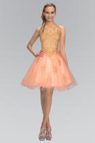 Elizabeth K - Lace Embellished High Neck Tulle Dress Gs1451