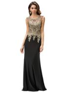 Dancing Queen - Sleeveless Gold Tone Lace Applique Evening Gown 9173