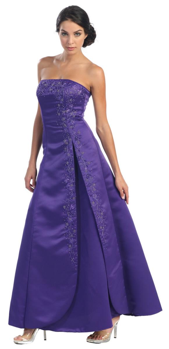 Strapless Dainty Floral Embroidered Satin Gown