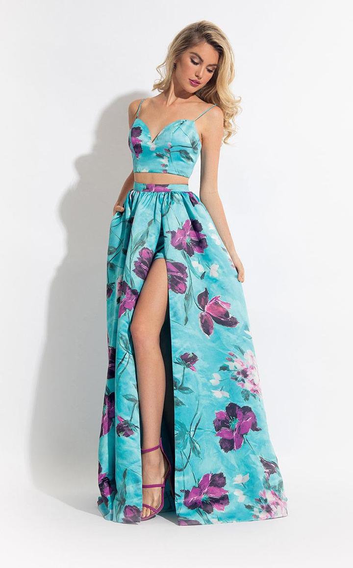 Rachel Allan - 6037 Floral Print Two-piece A-line Gown