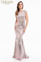 Terani Couture - 1822e7317 Cap Sleeve Cowl Back Sequined Gown