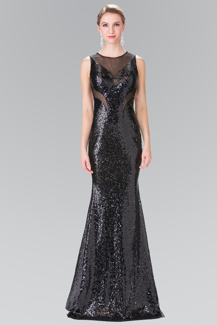 Elizabeth K - Sequined Illusion Panel Sheath Gown Gl2292